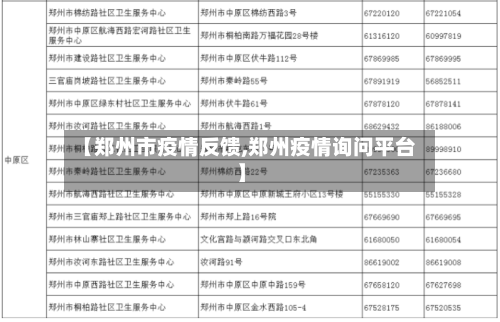 【郑州市疫情反馈,郑州疫情询问平台】